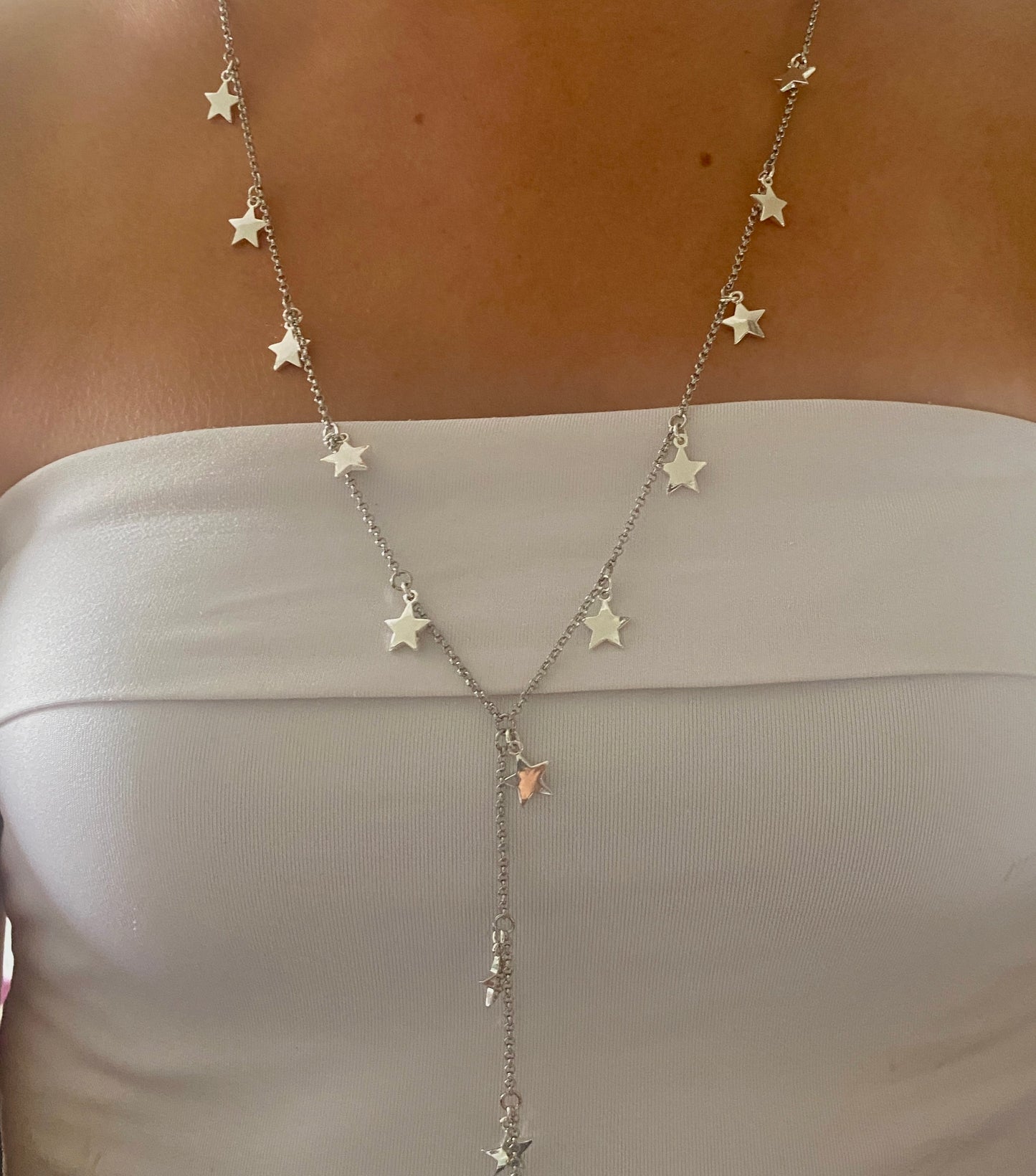 Long Silver Star Necklace