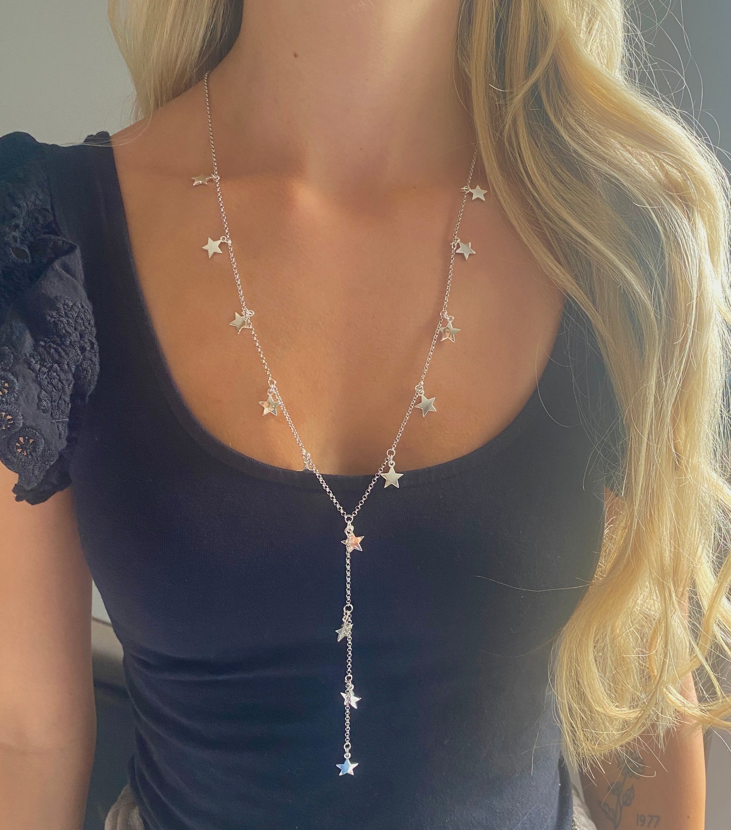 Long Silver Star Necklace